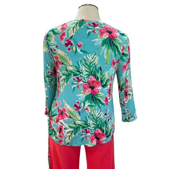 Palm Grove Floral Ruched Top XL NWT Tropical Cruise Resort Stretchy Summer Shirt - Picture 9 of 9